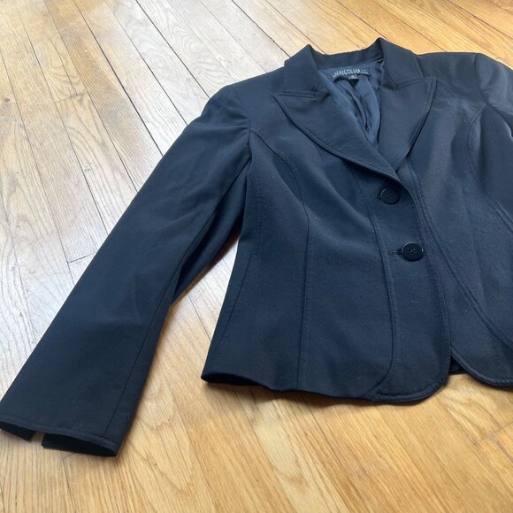 Lafayette 148 New York Size 10 Petite Black Wool Peak Lapel Fitted Blazer Jacket - Picture 8 of 16